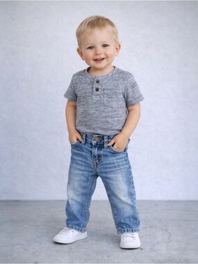 GAP Toddler Gray Henley Tee and Blue Jeans Matching Set